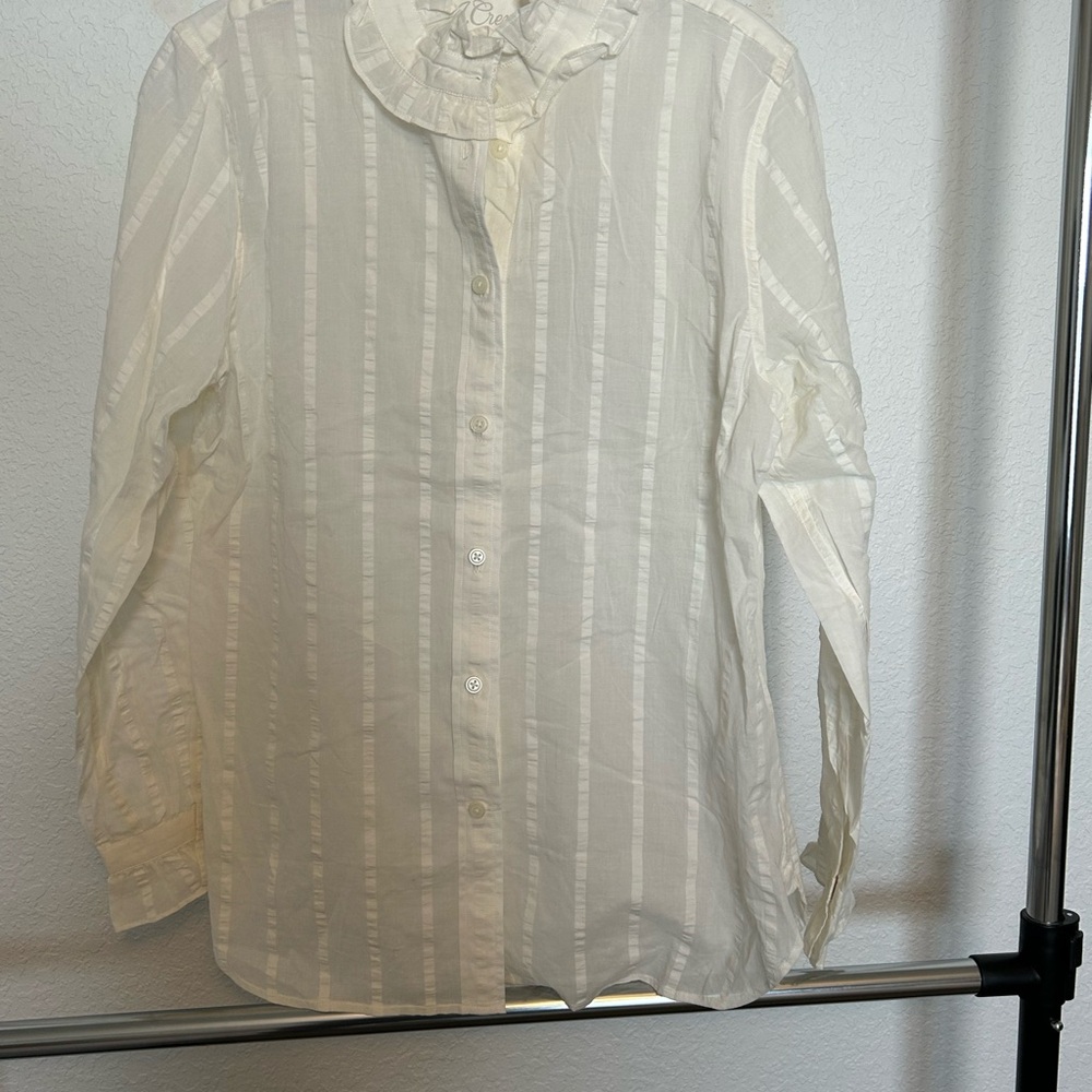 NWT J Crew Ivory Striped Ruffled Collar Button-Up Blouse